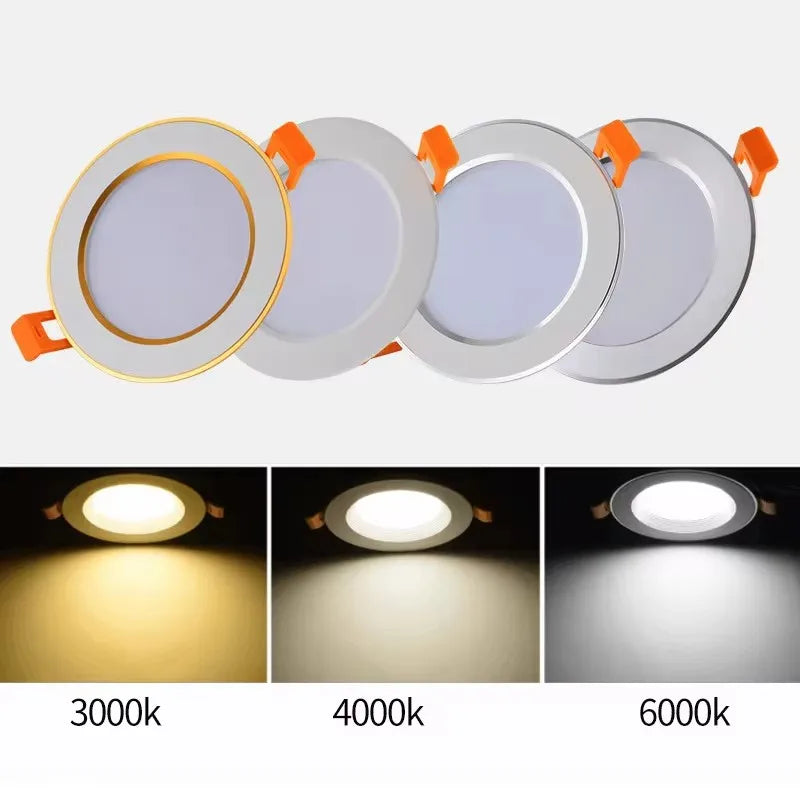 Luz descendente LED empotrada en el techo, lámpara blanca fría y cálida AC220V 3 colores de atenuación, 5W 7W 9W12W 15W 18W 24W - vue 4 sur 9