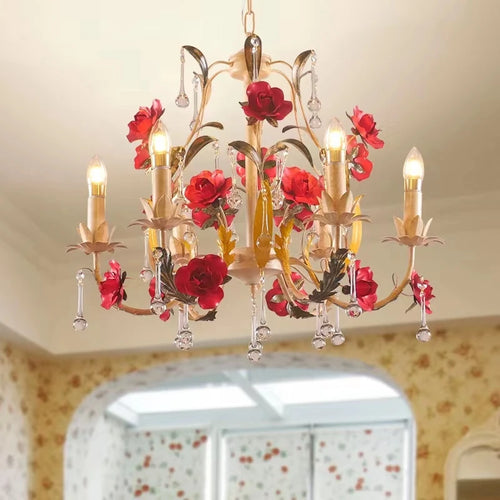 Lustre à fleur avec ampoules bougies - vue 4 sur 8