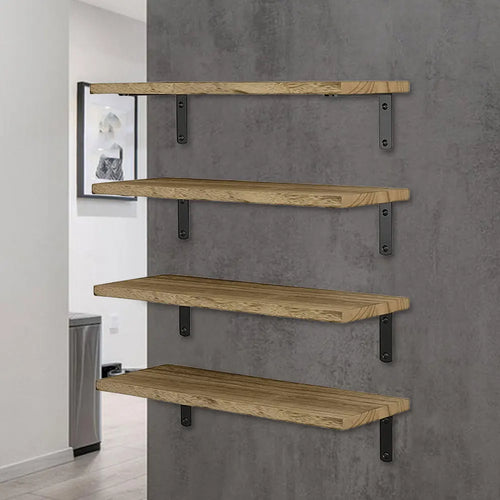 Set of 4 rustic wooden floating wall shelves for decorative storage