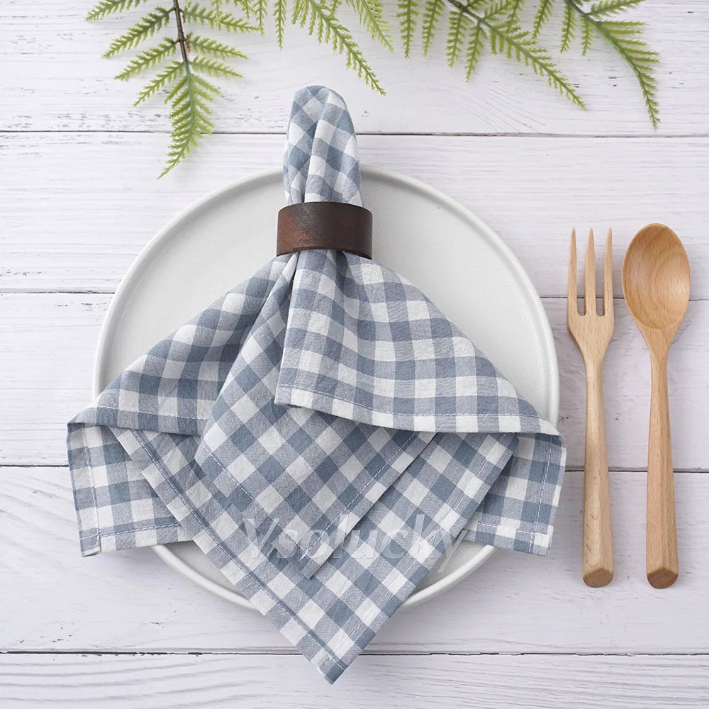 Serviette de table coton vichy carreaux style champetre - vue 6 sur 7