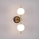 Walnut Wood Glass Sphere Brass, Wabi-sabi Simple Modern Vintage style, Wall Sconce lighting for Bedroom, Bedside, Dining Room