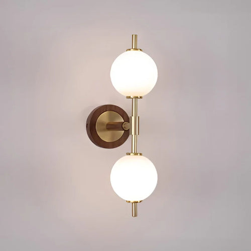 Walnut Wood Glass Sphere Brass, Wabi-sabi Simple Modern Vintage style, Wall Sconce lighting for Bedroom, Bedside, Dining Room