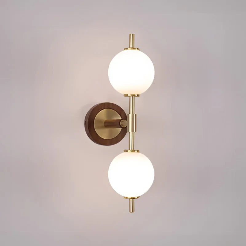 Walnut Wood Glass Sphere Brass, Wabi-sabi Simple Modern Vintage style, Wall Sconce lighting for Bedroom, Bedside, Dining Room - vue 6 sur 8