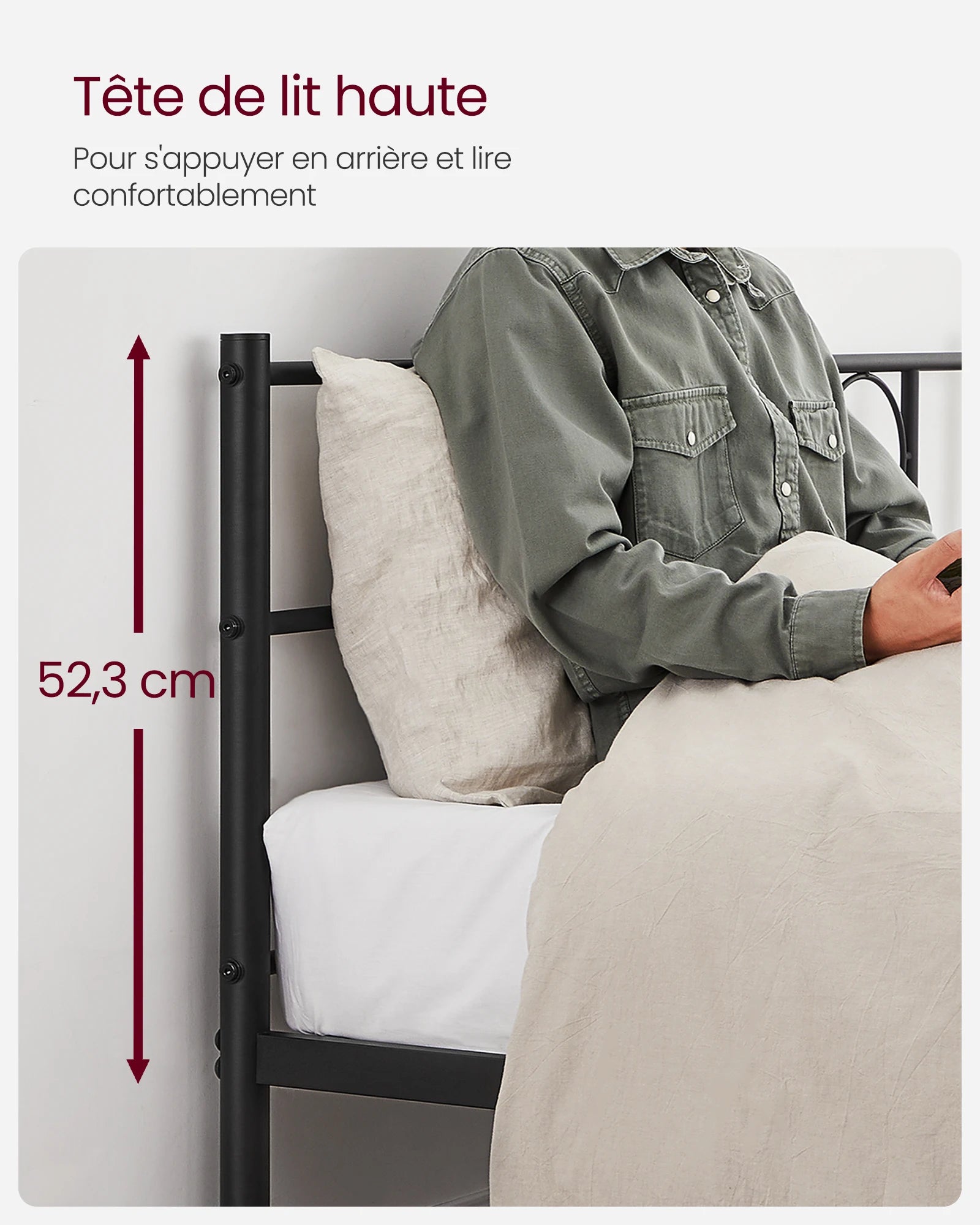 VASAGLE Single Bed Frame, Metal Bed Frame, Fits 90 x 190 cm Mattress, Easy Assembly, for Small Spaces, Guest Room - vue 6 sur 7