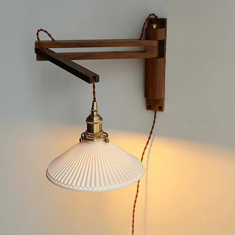 applique murale led rétro japonaise télescopique en laiton et verre - vue 4 sur 15