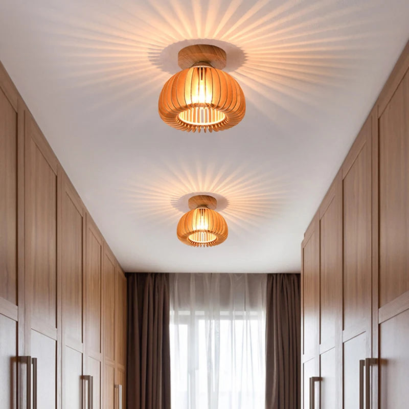 solid wood LED ceiling light modern minimalist design - vue 3 sur 8