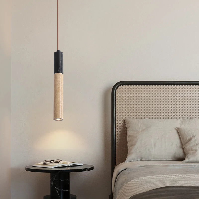 suspension vintage en pierre naturelle avec abat-jour cloche - vue 5 sur 6