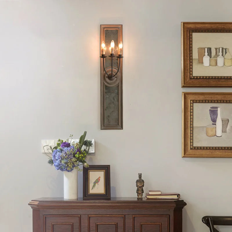 applique murale rétro américaine en bois et vieux fer avec miroir - vue 5 sur 6