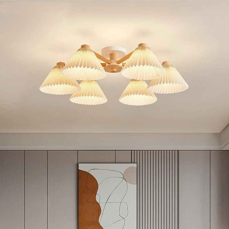 lustre moderne nordique en bois parapluie plissé pour maison - vue 7 sur 10