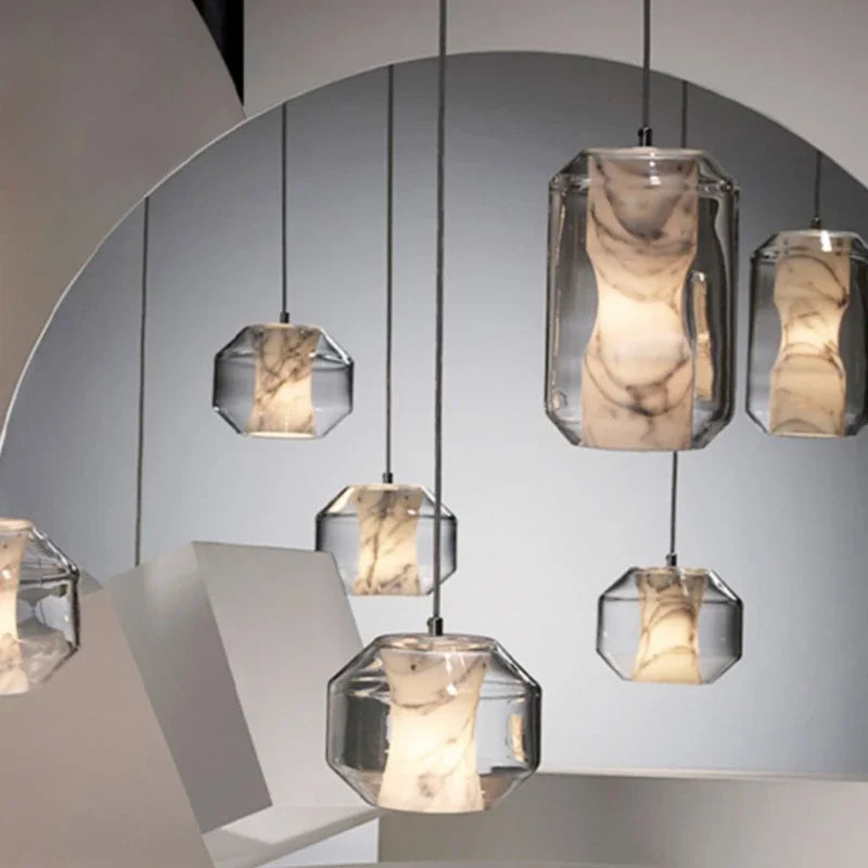 lustre en verre naturel design nordique pour décoration intérieure - vue 4 sur 8