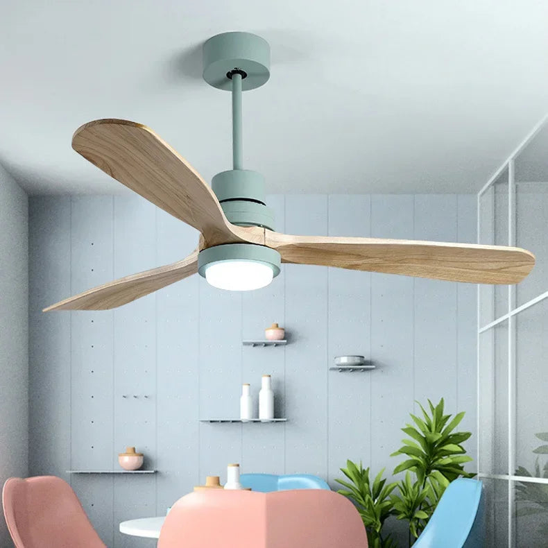 ventilateur de plafond en bois design vintage avec lumière intégrée - vue 9 sur 8