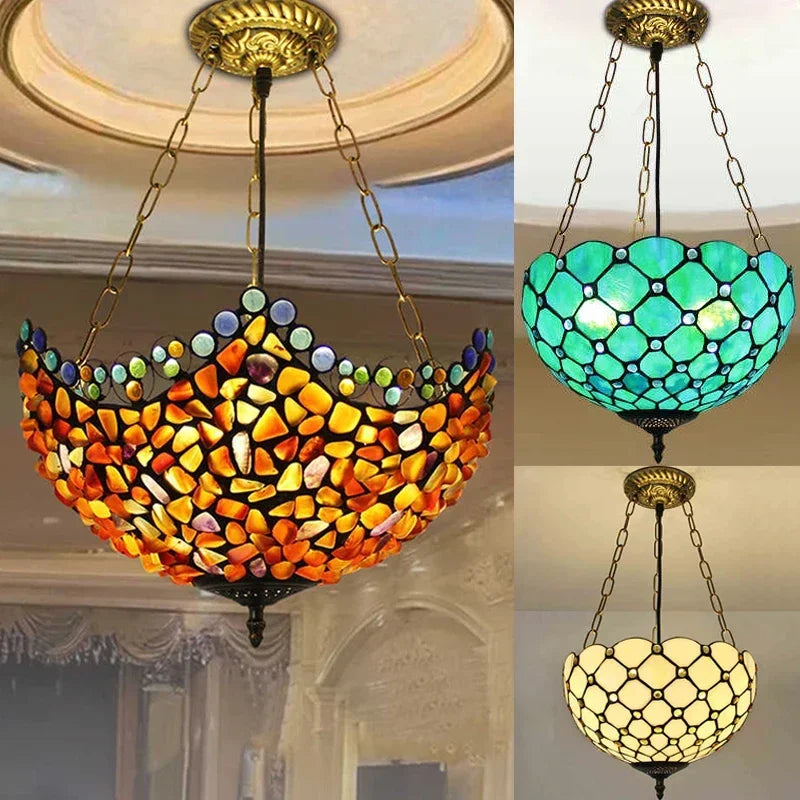 lustre en verre teinté style tiffany pour décoration intérieure suspendue - vue 2 sur 11