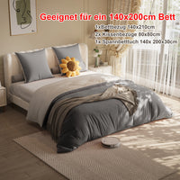 Bed Linen 4-Piece Bedding Sets,1 Duvet Cover 140x210cm & 2 Pillowcases 80x80cm & 1 Fitted Sheet 140x 200x30cm,Polyester,grey