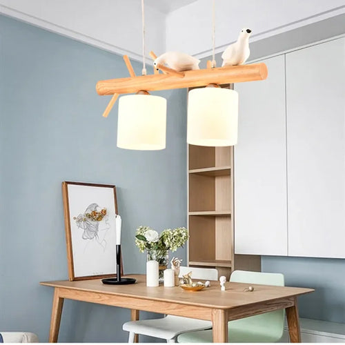Suspension nordique en bois pour Table à manger îlot de cuisine créatif oiseau Led lustre moderne Bar café arbres éclairage suspendu - vue 3 sur 9