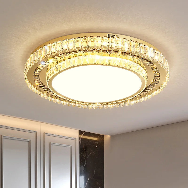 lustre de luxe moderne en verre de cristal led rond - vue 6 sur 11