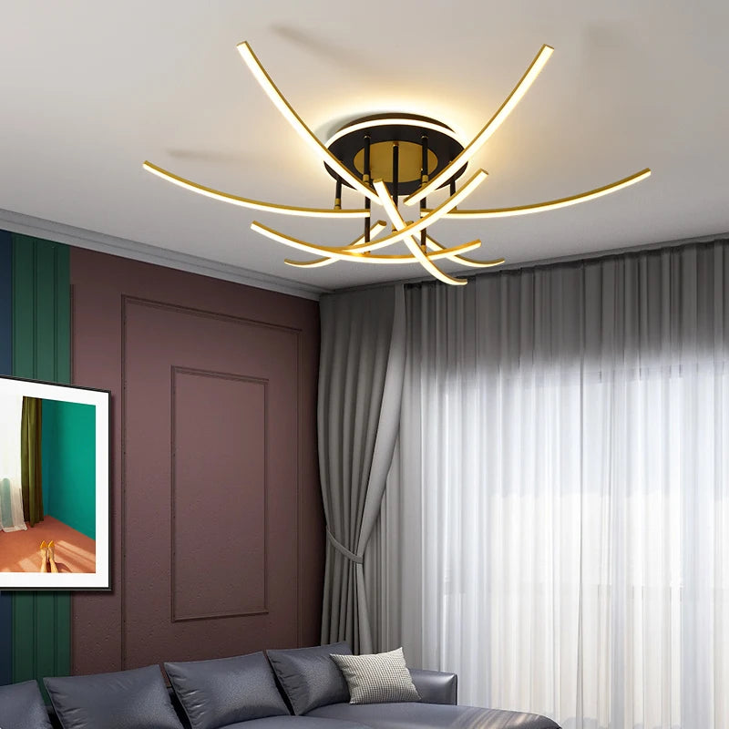 Modern minimalist high-end LED strip chandelier nordic Italian style - vue 6 sur 9