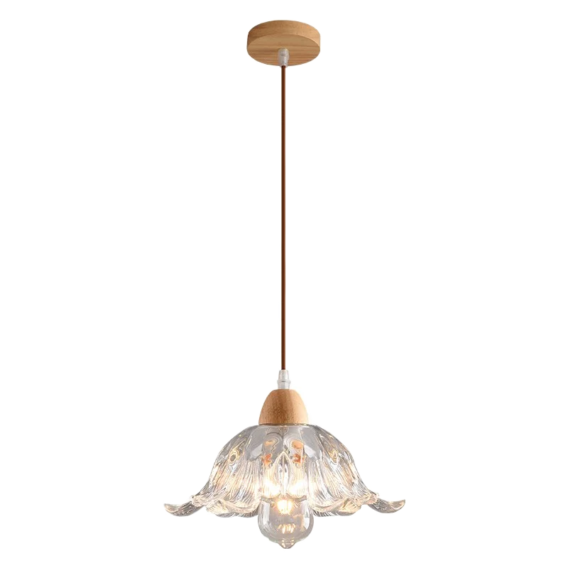lustre nordique led suspendu moderne en bois et verre - vue 7 sur 13
