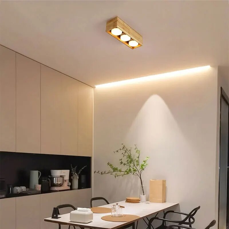 Plafonnier minimaliste japonais en bois brut - vue 3 sur 13