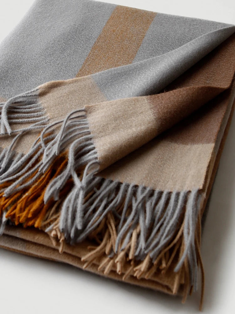 plaid laine jacquard a carreaux franges salon voyage - vue 2 sur 7