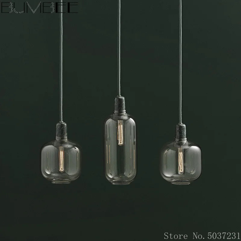 suspension en verre avec détail en marbre design industriel élégant - vue 3 sur 16