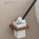 Wall-Mounted Toilet Brush Holder Set, Ceramic Base, Solid Wood, Luxury Bathroom Accessories, No Dead Corner