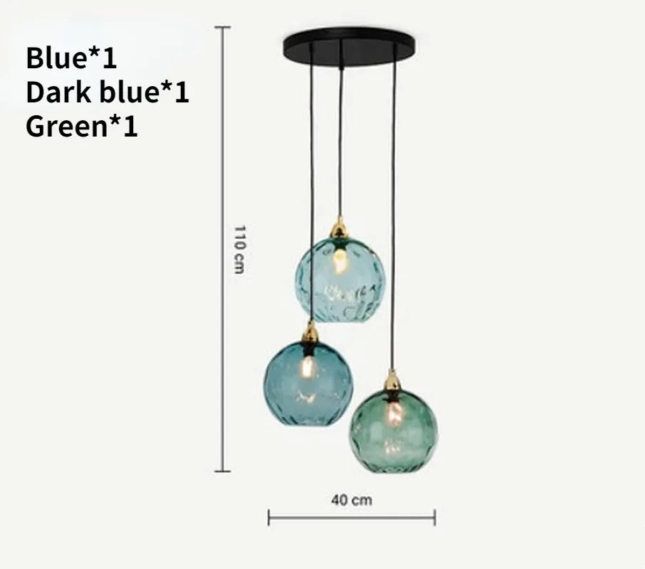 Lustre boule de verre coloré nordique lampes suspendues moderne Grain d'eau Restaurant cuisine luminaire suspendu chambre lampe de chevet - vue 22 sur 29