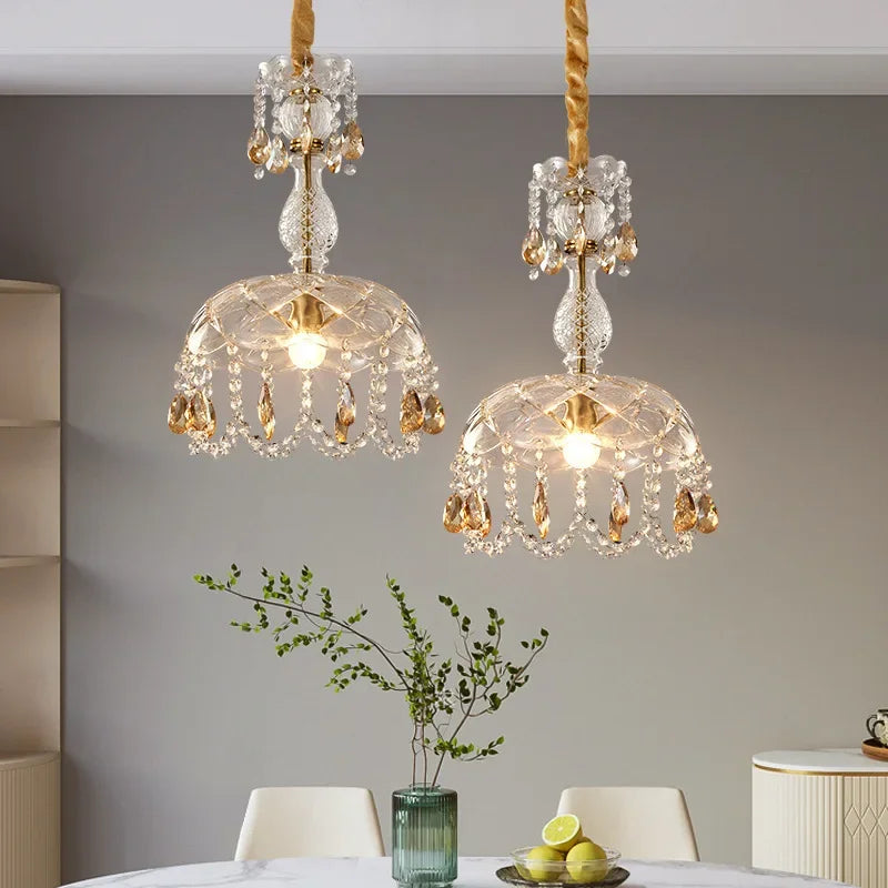 lustre rétro américain en cristal avec éclairage led suspendu
