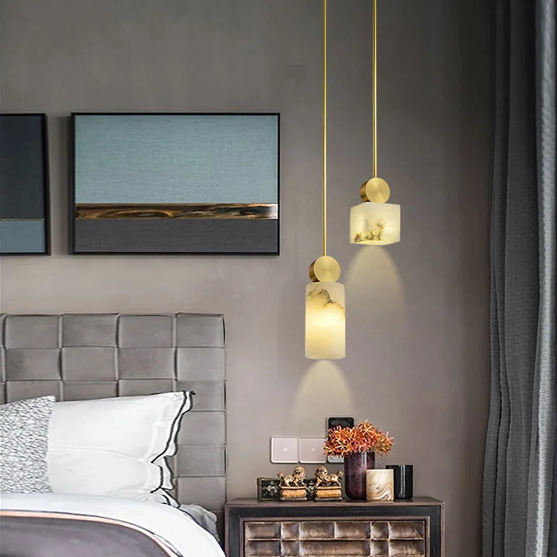 Suspension nordique en marbre et cuivre avec lumières led - vue 4 sur 10