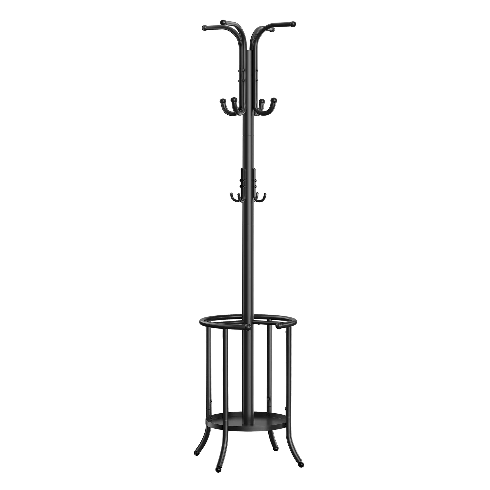 SONGMICS Coat Rack Freestanding, Coat Stand with Umbrella Holder, 12 Hooks, Metal, 175 cm Tall, for Entryway, Hallway
