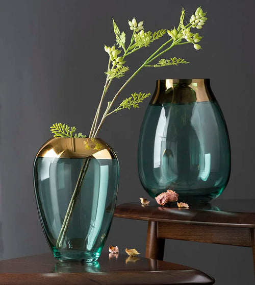 Light luxury handicraft ornaments, ice flower colored glass vase, large transparent glaze ware - vue 5 sur 11