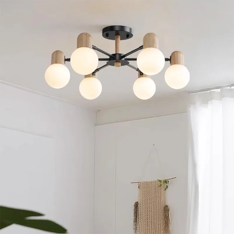 Plafonnier LED en bois au design nordique multi-têtes - vue 4 sur 9