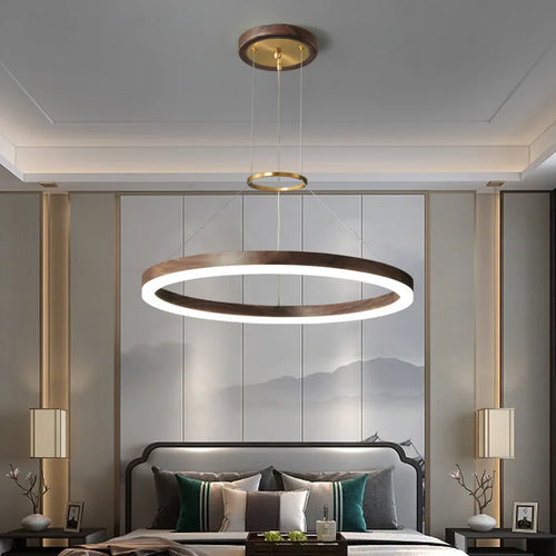 lustre Bois massif Led moderne noyer noir décoration maison - vue 4 sur 9