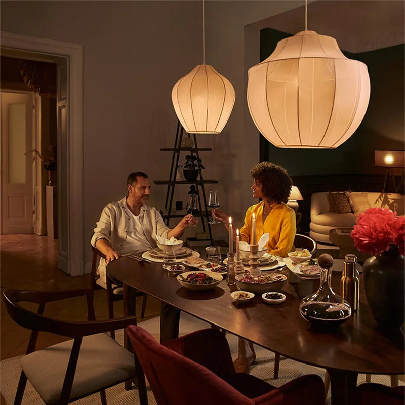 Suspension en tissu moderne lanterne LED pour salon salle à manger chambre intérieure Loft Wabi Sabi - vue 7 sur 9