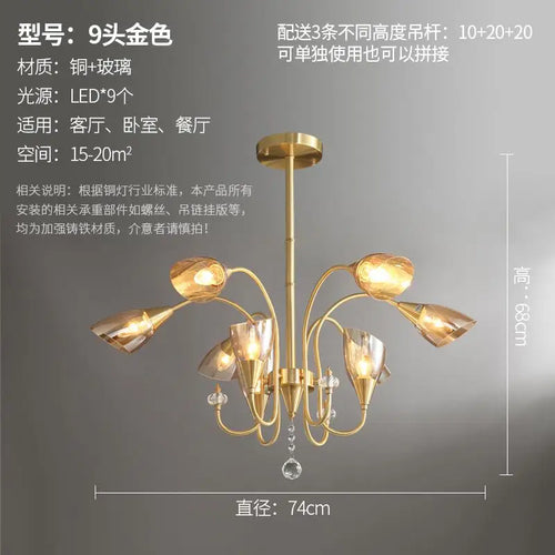 lustre en cristal moderne en cuivre pour éclairage intérieur - vue 14 sur 14
