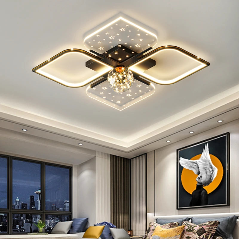 lustre led moderne quatre feuilles herbe ciel étoilé intérieur - vue 3 sur 18