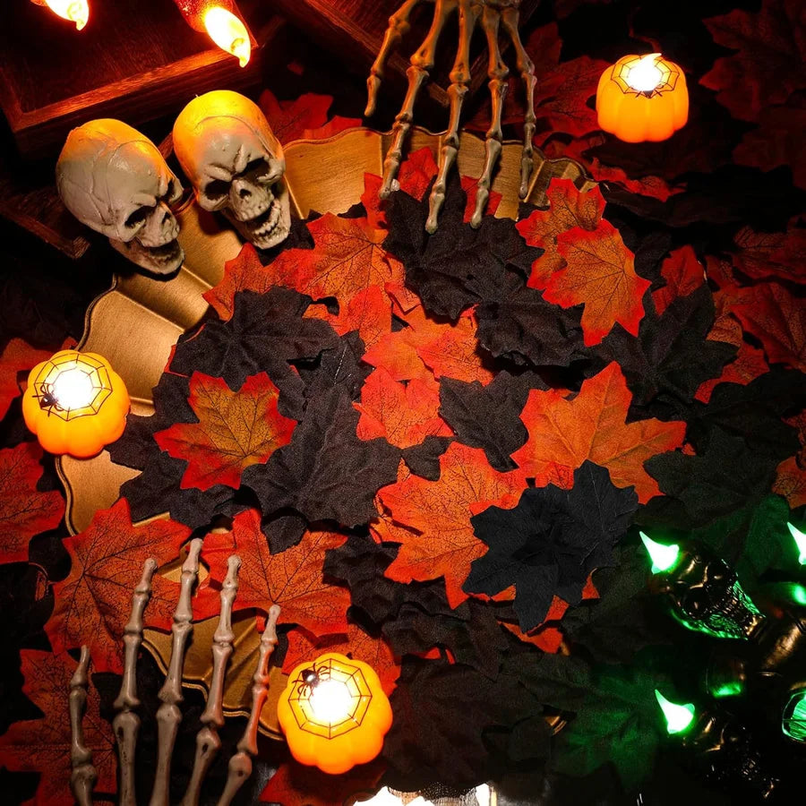 lot de 50 feuilles d'érable artificielles pour décorations d'automne - vue 4 sur 11