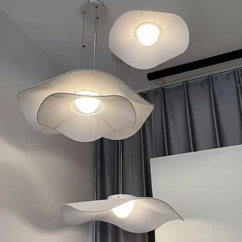 Nordic minimalist cream fabric Wabi Sabi LED pendant light for living room, bedroom, home decor or loft - vue 5 sur 10