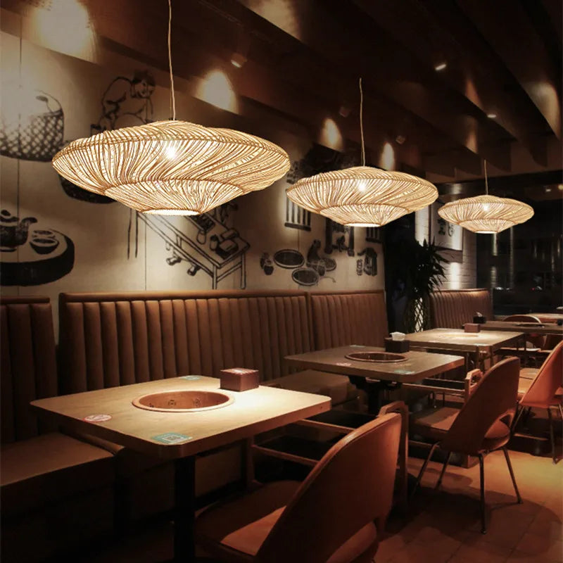 suspension en rotin japonais design ovni pour décoration moderne - vue 5 sur 7