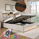VSOGA Upholstered Bed with USB, 90/140/160/180 x 200 cm, LED Double Bed, Metal Slatted Frame, Linen  (Mattress Not Included)