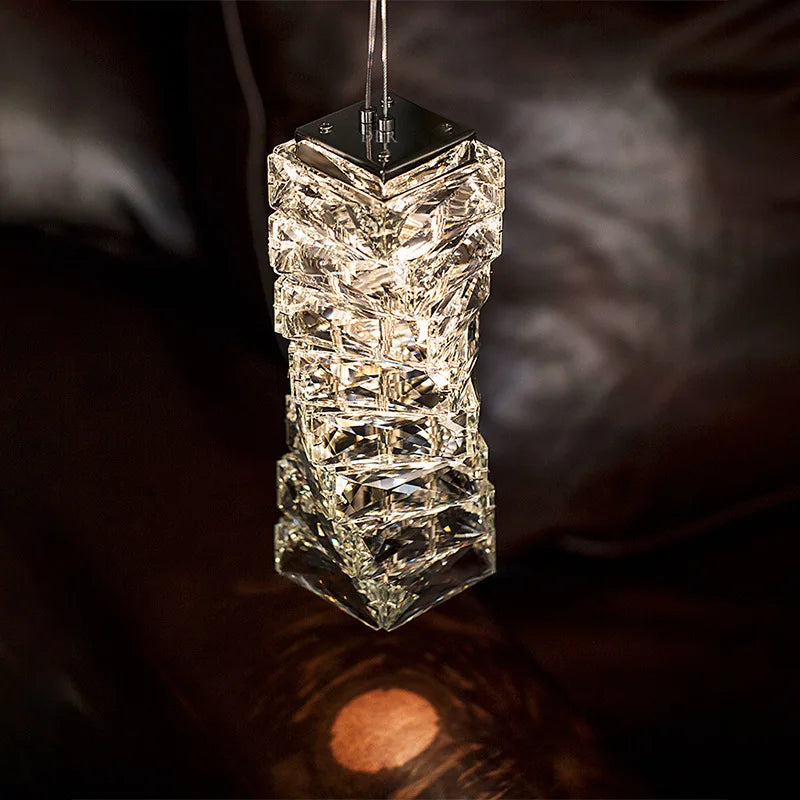 suspension led en cristal clair avec cordon métal chromé réglable - vue 5 sur 9