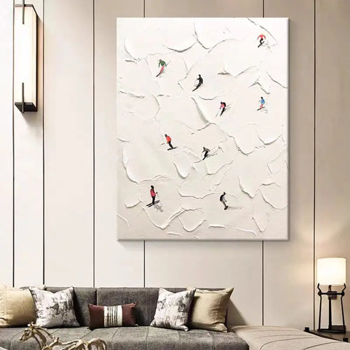 Custom Hand-painted Oil Painting Skiing, White Snow Scene, Living Room Decorative Painting Abstract Knife Painting Thick Texture - vue 4 sur 8