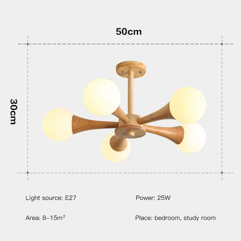 lustre nordique en bois et verre design ferme pour intérieur moderne - vue 5 sur 9