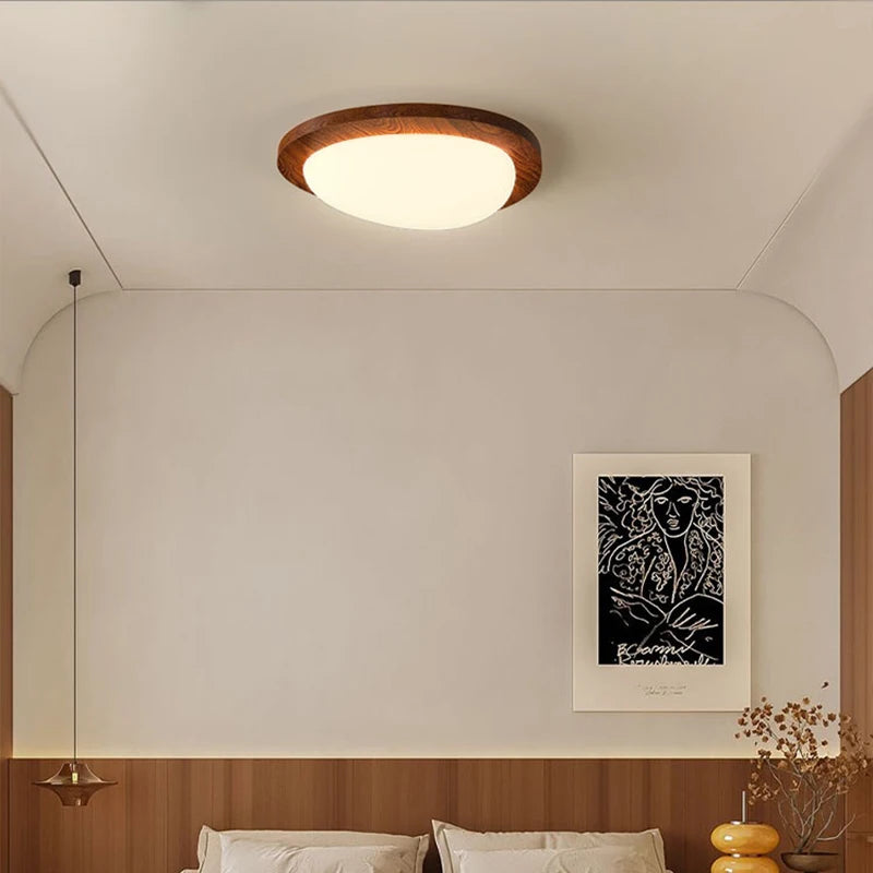 Modern minimalist wooden ceiling light with Nordic log pattern - vue 5 sur 8