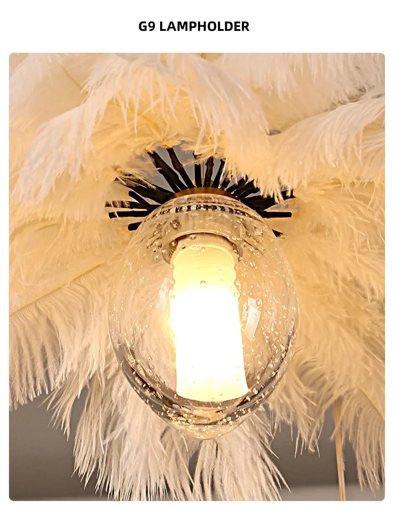 2024Staircase Feather Chandelier Ostrich Glass Design Pendant Chandelier Lighting Home Decor Suspend Lustre Fixtures - vue 6 sur 11