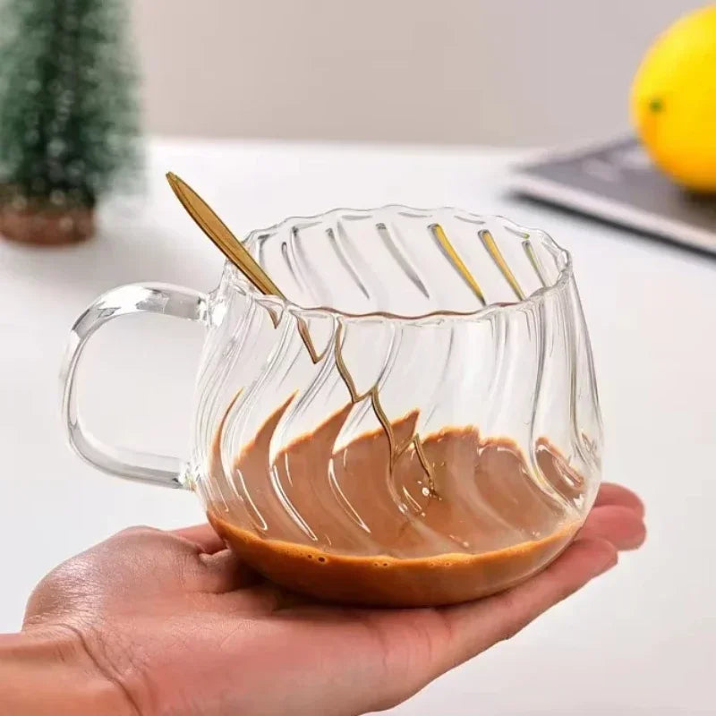 Tasses cafe verre borosilicate striees 400 ml petitjeuner - vue 5 sur 7