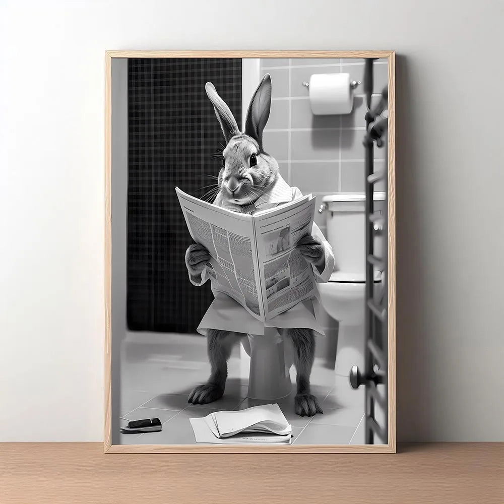 Animal On the Toilet Canvas Painting, Funny Bathroom Wall Art Pictures Prints, Black And White Animal Poster, Home Decor Murals - vue 3 sur 7