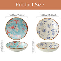 Assiettes plates creuses céramique style japonais motifs floraux