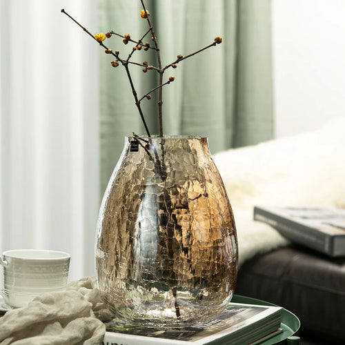Light luxury handicraft ornaments, ice flower colored glass vase, large transparent glaze ware - vue 2 sur 11