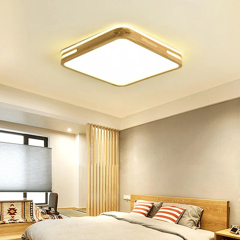 Modern minimalist wooden LED ceiling light decorative fixture - vue 4 sur 14