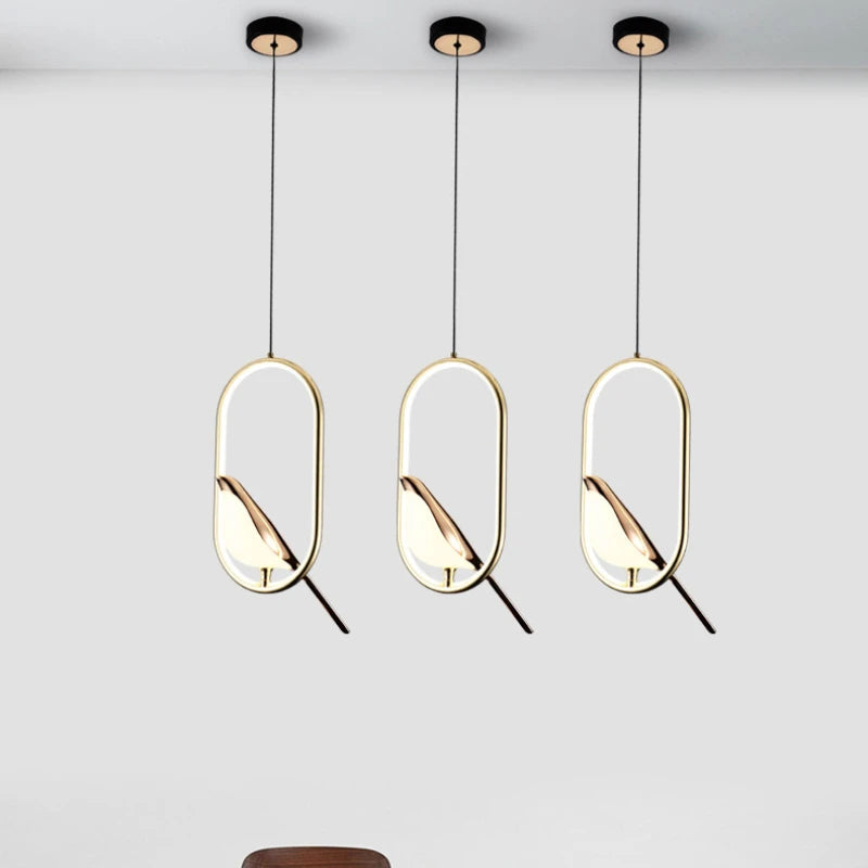 lustre nordique or acrylique avec oiseaux bar led suspendus - vue 6 sur 7